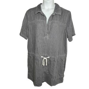 Universal Thread Womens XL Gray Denim Dress Short Sleeve Collared Drawstring NWT